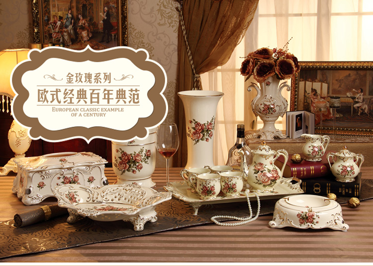 欧式纸巾盒 陶瓷抽纸盒餐巾纸巾盒子 家居软装饰品摆件 红玫瑰纸巾盒26*17*11cm