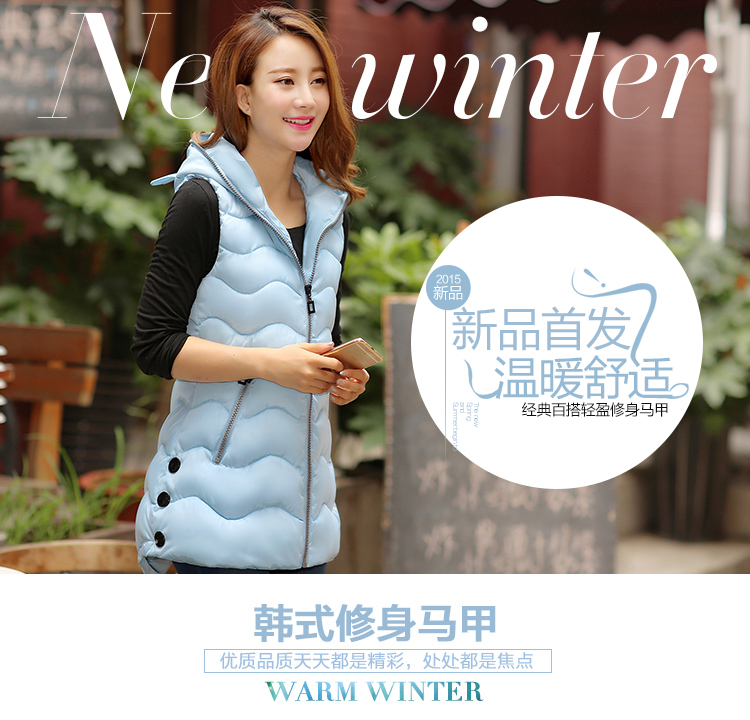 CHIAY 2015秋冬新款羽绒棉马甲女外套 韩版修身中长款时尚马夹女棉衣 红色 3XL