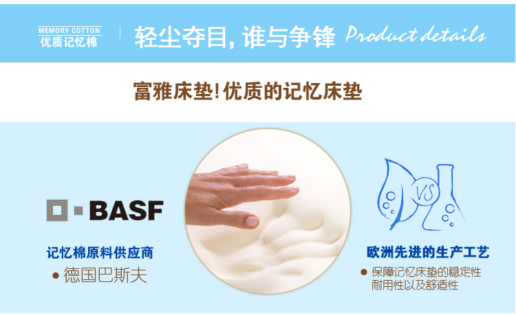 
                                                            富雅 高密度记忆棉床垫 单双人宿舍海绵床垫薄垫 地铺睡垫定制 榻榻米床垫 5CM 90cm*190cm                