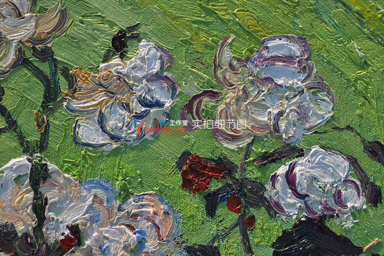 梵高 瓶子中的玫瑰花 手绘油画欧式花卉静物有框画 名画玄关卧室 印象斑斓 有框画-A款 50X60cm-画芯尺寸