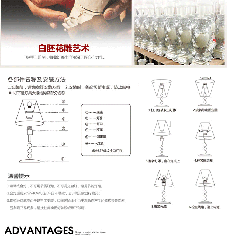
                                        环森欧式台灯 卧室 床头灯蕾丝客厅婚庆复古装饰灯具灯饰灯 褐色 按钮开关+遥控灯泡无极调光调色                