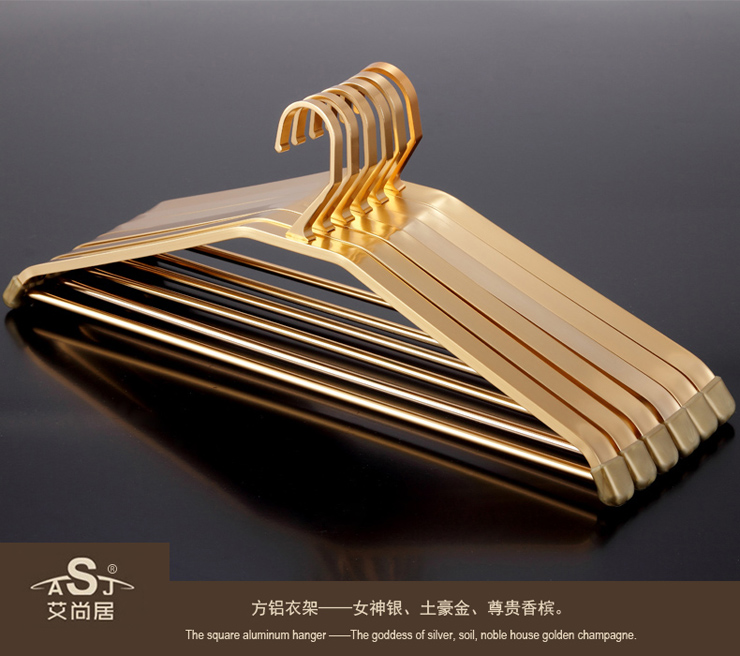 
                                        艾尚居 铝合金衣架金属衣挂宽肩无痕衣服撑子干湿衣撑大衣成人 香槟色方铝A03007C 十个                