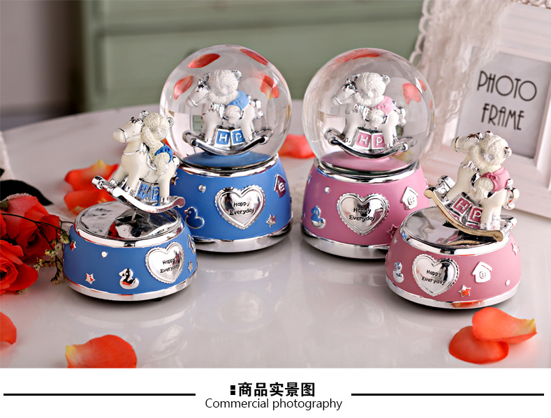 星扉小熊水晶球音乐盒八音盒情人节送女友创意礼品 新婚结婚礼物婚庆装饰摆件工艺品 小熊音乐盒蓝色