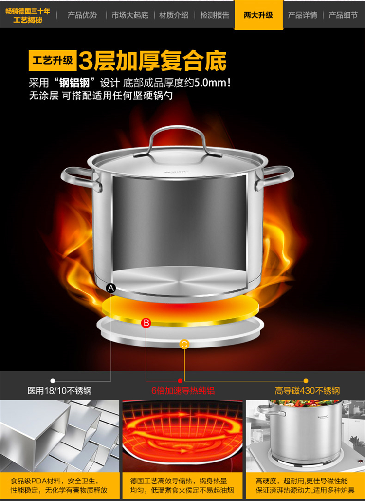 Momscook 德国工艺 进口18/10不锈钢深汤锅 26CM高度18CM 容量8L