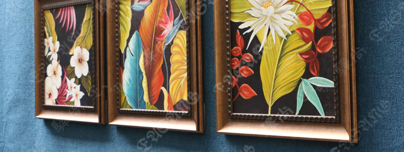 
                                        驿尚 手绘油画东南亚现代玄关装饰画客厅餐厅卧室三联花卉画走廊酒店别墅壁挂画 古铜金 C款 80*80CM                