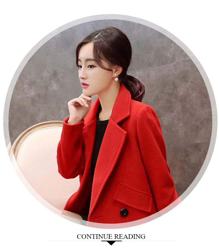 佰仕帝 2015新款毛呢大衣女毛呢外套韩版中长款风衣修身 红色  M