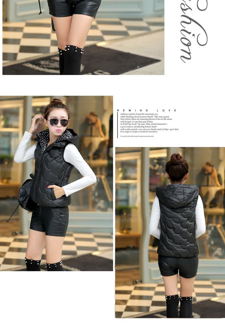 <em>羊诺</em>2014秋冬装新款韩版连帽加厚短款背心马