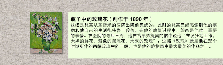 梵高 瓶子中的玫瑰花 手绘油画欧式花卉静物有框画 名画玄关卧室 印象斑斓 有框画-A款 50X60cm-画芯尺寸