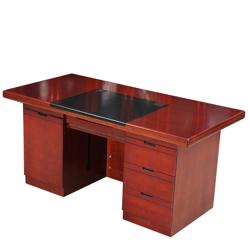 锡田家具新中式办公台实木老板桌时尚简约油漆书房家用电脑学习桌桌贴木皮写字台 1400*700*760带键盘托