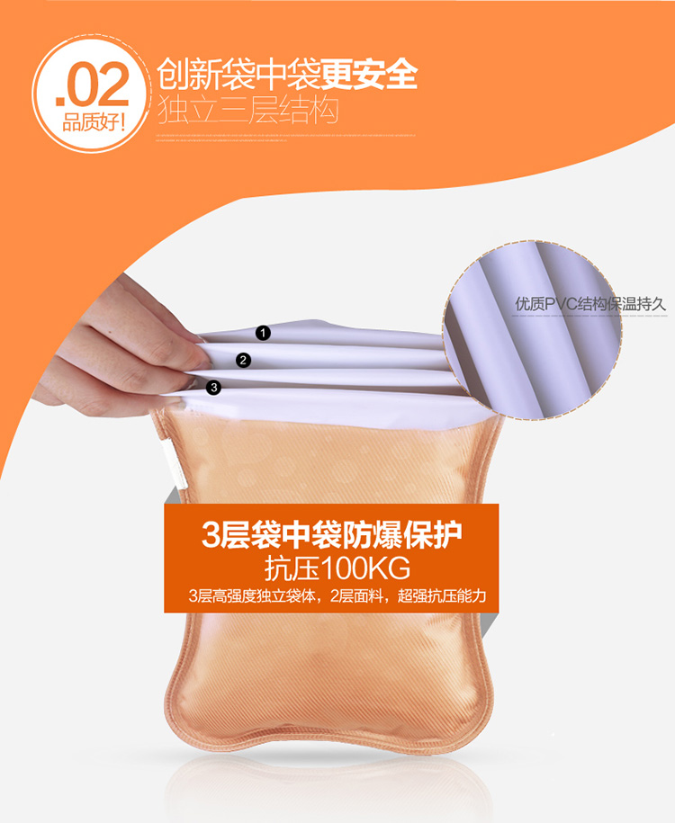 南极人电热水袋防爆暖手宝充电暖手袋已注水安全智能电暖宝 天蓝-绒布外套