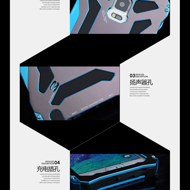 S.CENG Gundam Water Resistant Dustproof Shockproof Silicone Gorilla Glass Aluminum Alloy Metal Case Cover for Samsung Note 4