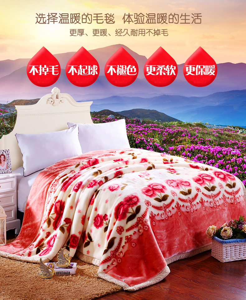 维豪家纺 毛毯子 秋冬加厚保暖拉舍尔毛毯 花开富贵 180*200cm*6斤