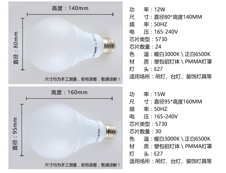 环鑫 led灯泡E27螺口3W5W7W9W恒流球泡灯光源 酷霸 恒流款 E27大螺口  暖白 12W