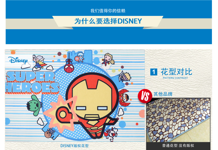 迪士尼DISNEY卡通儿童可爱超细短毛绒防滑地毯地垫婴儿环保爬爬垫 卡哇伊超级英雄 40X60cm