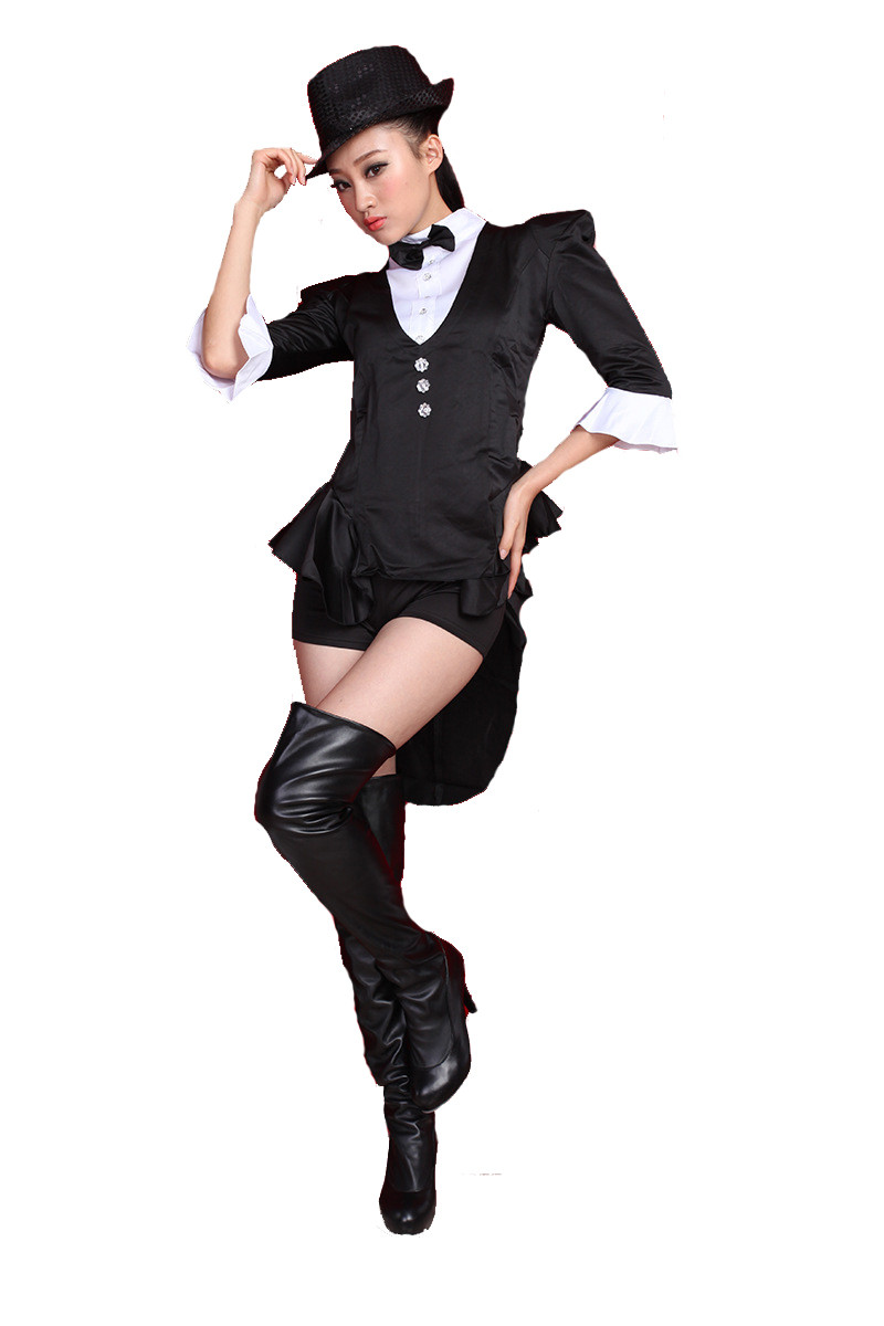 黑色亮钻燕尾服 少女时代魔术师制服酒吧夜店演出服女
