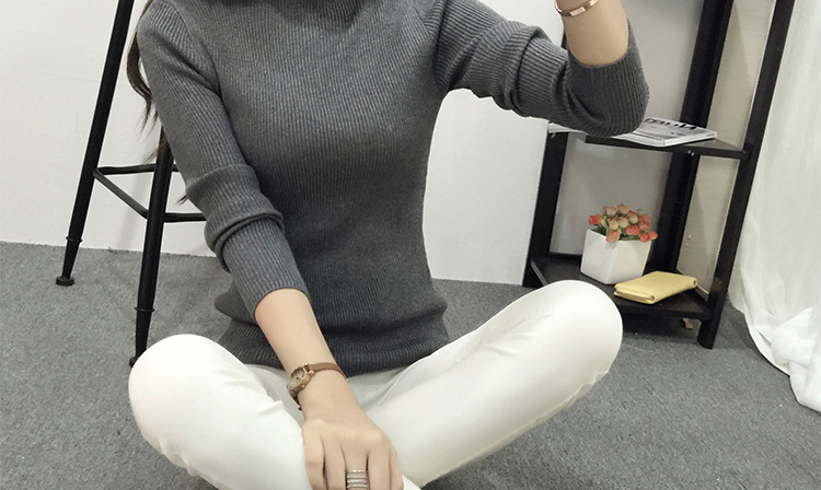 珂尼莎蔓 2015秋冬韩版新款女装半高领毛衣打底衫女长袖套头修身显瘦针织衫 806# 黑色(半高领粗毛线) 均码