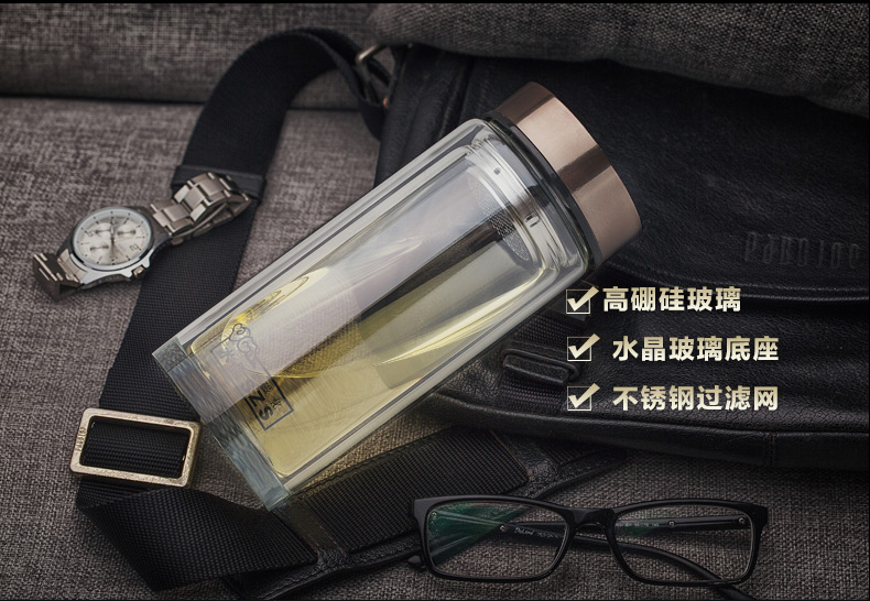 
                                        水中神470ml大容量 双层玻璃茶杯 耐热水杯 礼盒装9072                
