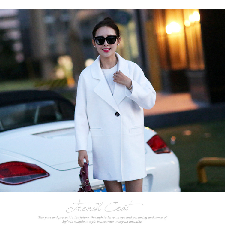 恩兰朵 2015秋冬新款韩版简约修身小香风毛呢外套女中长款呢子大衣长袖 黄色 M