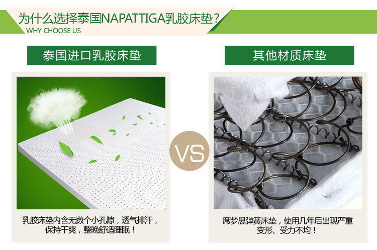 
                                                            【原装泰国品牌】Napattiga娜帕蒂卡 天然乳胶床垫双人床1.8米1.5米可定制 厚度7.5CM 1.8米*2.0米                