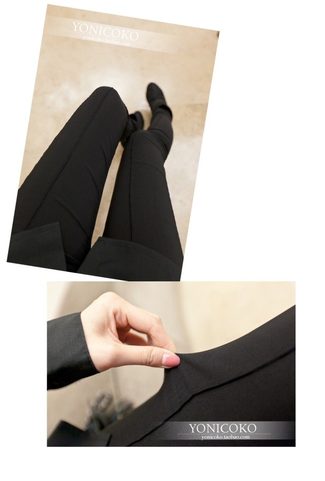 古仕卡特 2015新款春夏季女装 薄款弹力修身显瘦纤维线条打底裤女长裤 黑色 L