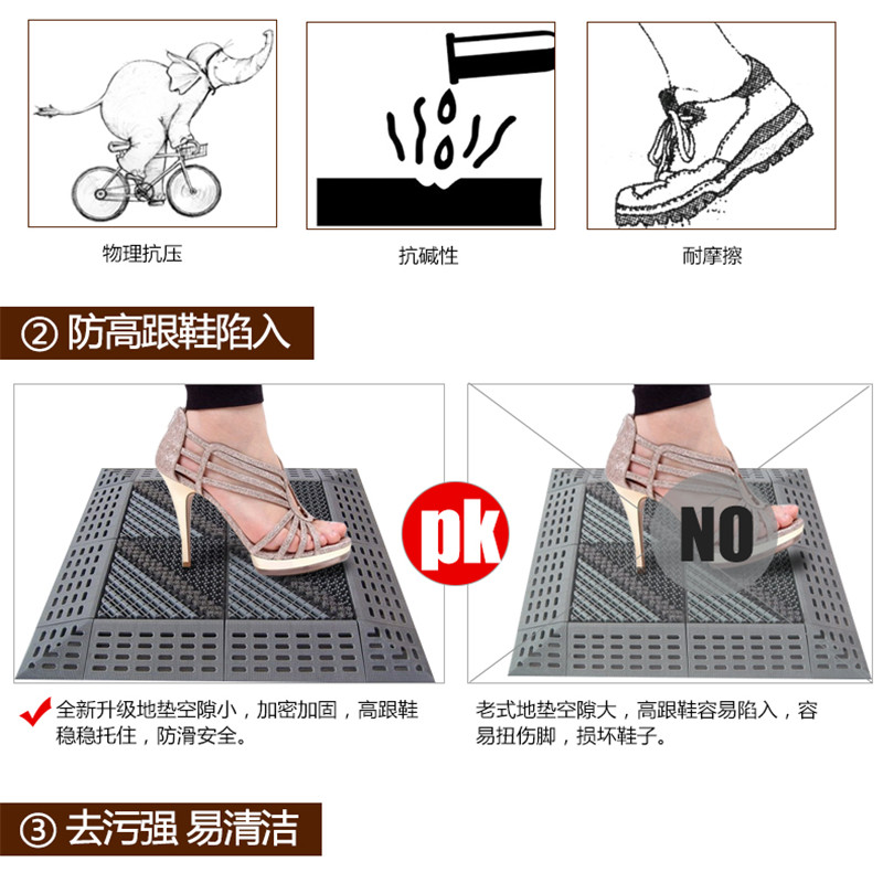 
                                        室外三合一地垫脚垫门垫门厅塑料镂空防滑垫进门门口除尘定制地垫 三刷灰底绿刷 60CM*90CM                