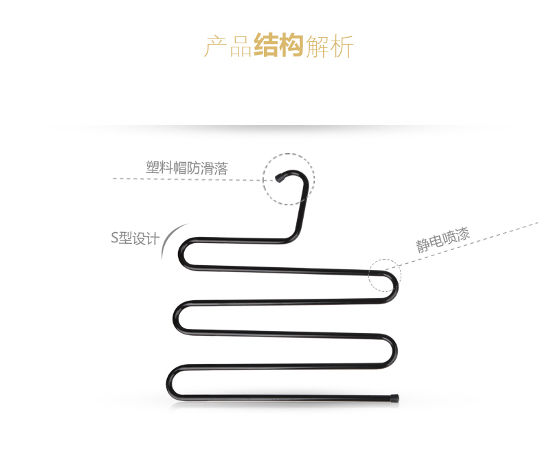 
                                                            【加粗款】品纳 s型裤架挂裤子围巾架 衣服架 挂衣晾衣架 黑色                