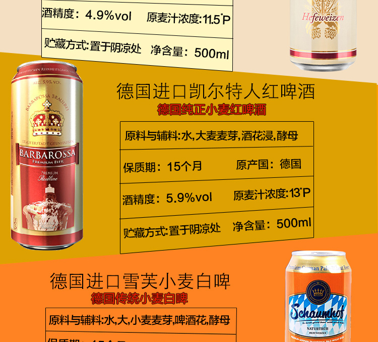 德国原装进口啤酒 黑啤 白啤 红啤 小麦啤 混搭