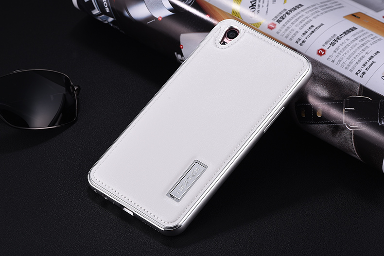 iMatch Luxury Aluminum Metal Bumper Premium Genuine Leather Back Cover Case for OPPO R9 Plus & OPPO R9