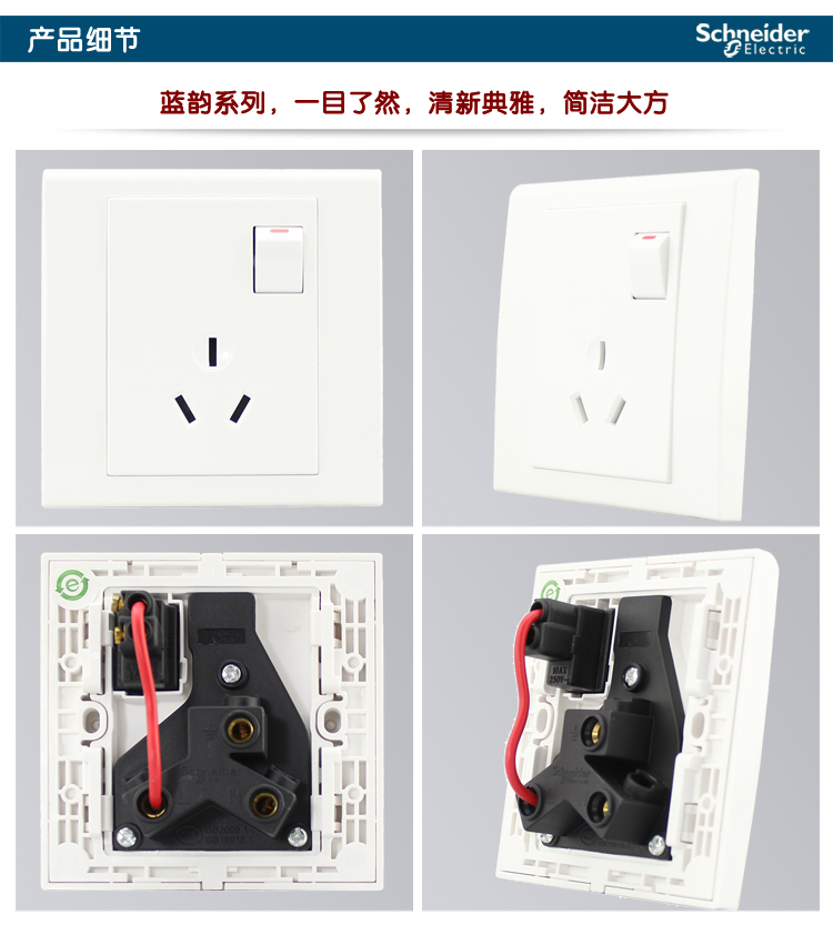 施耐德开关插座蓝韵系列16A 250V 带开关带保