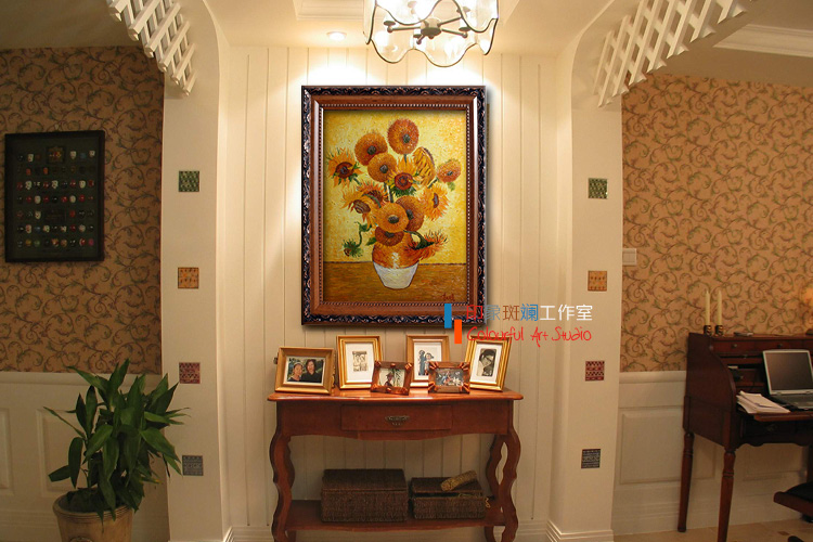 
                                        梵高 向日葵 纯手绘油画 客厅卧室玄关书房装饰画欧式花卉墙画壁画 C款-有框画 60X80cm-画芯尺寸                
