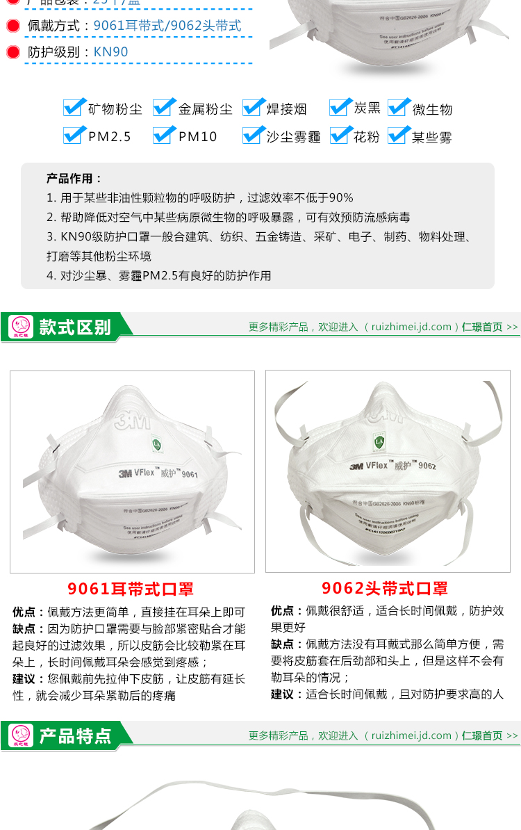 
                                        3M 防尘防雾霾pm2.5防护口罩 N90级 9002头戴*1个 男女款                