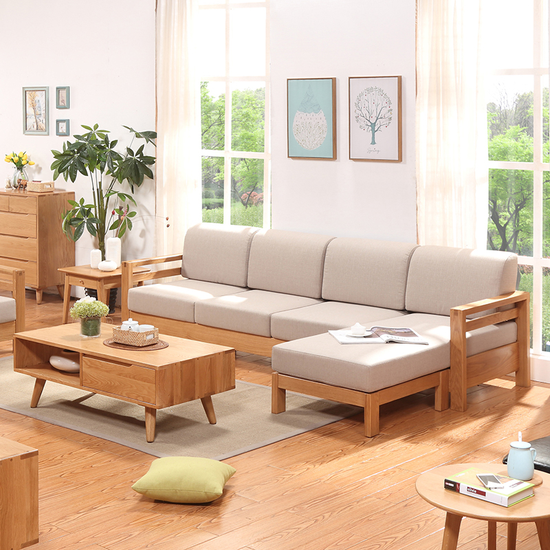 丽巢 实木沙发组合北欧原木白橡木沙发客厅家具简约现代沙发 bf-8