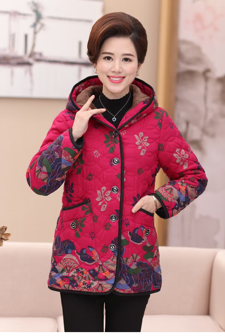 瀚瑞HANRI'S中老年加绒连帽棉衣冬季新款女上
