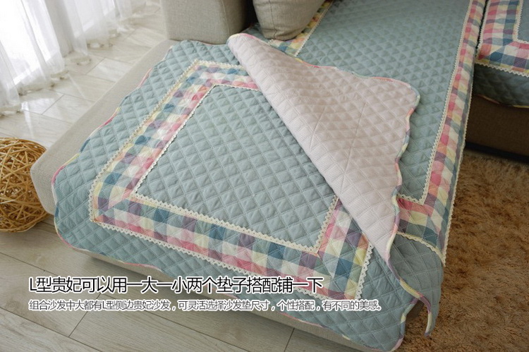 至佑沙发垫坐垫 秋冬加厚沙发巾沙发套罩盖布 绗缝棉质绣花沙发垫套装 时尚防滑美式乡村 浅蓝色 110*180cm