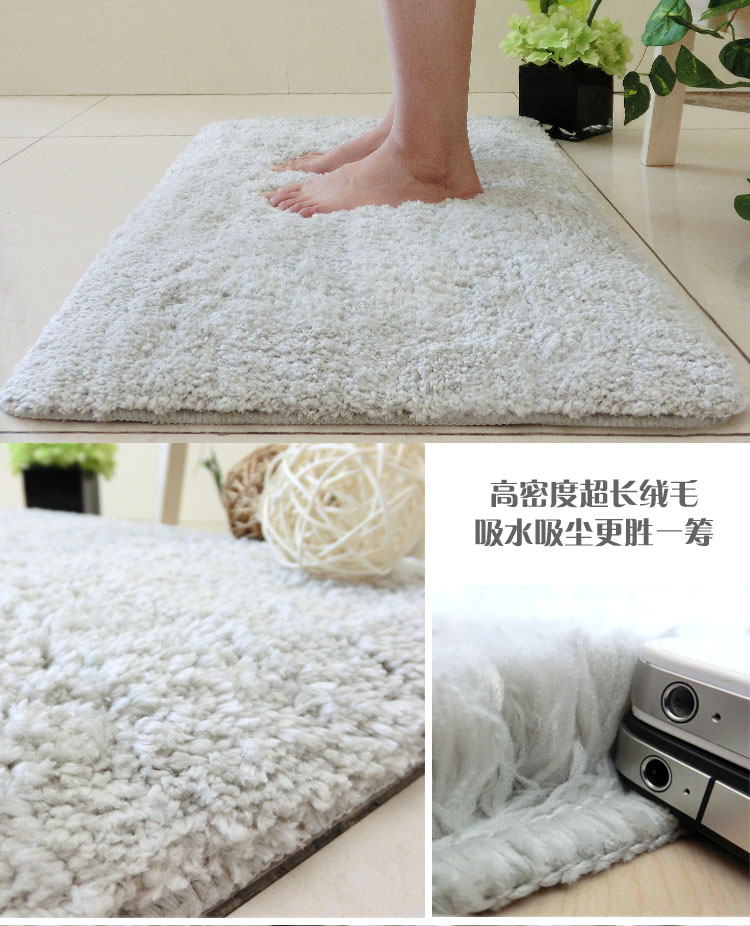 
                                        SUNGENS 加厚加密2CM长毛绒地垫 柔软床旁垫 超吸水防滑浴室脚垫 出浴沥干垫 浅灰色 60*90CM                
