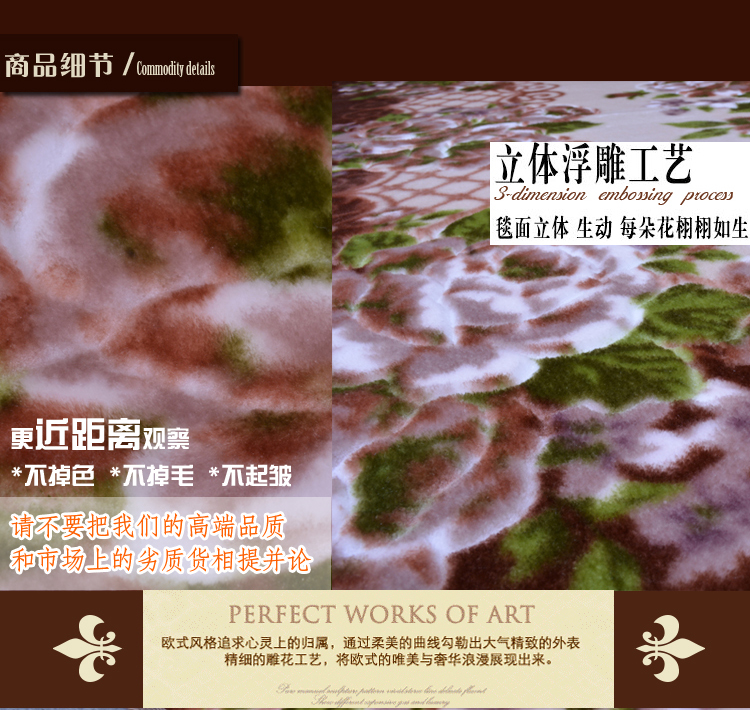 
                                        萩原家纺 布艺软饰茶几客厅地毯 休闲家具卧室地垫地毯 图片色 200cm*250cm                