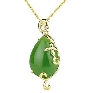 印象眸 金镶玉和田玉碧玉吊坠镶18K金吊兰玉