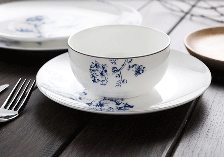 隆达骨瓷工笔青花中国风雅韵4.25英寸饭碗6只装无铅环保套装搭配中式实用餐具乔迁结婚礼物