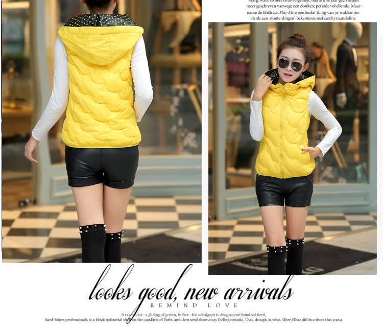 <em>羊诺</em>2014秋冬装新款韩版连帽加厚短款背心马