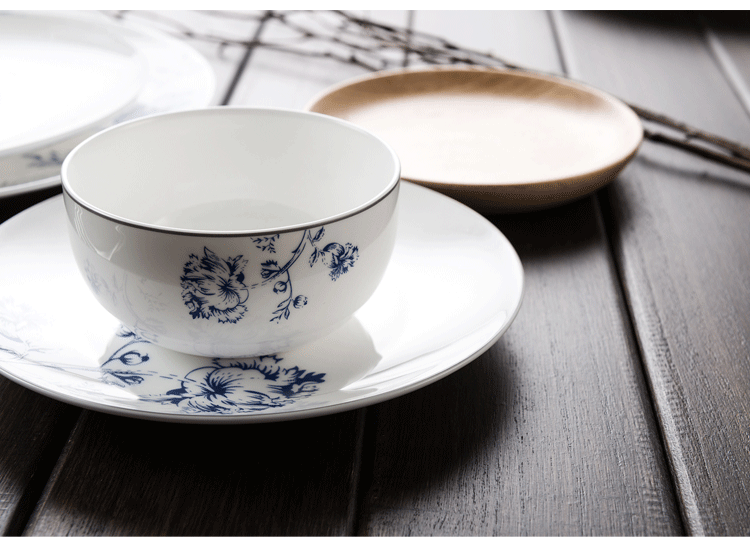 隆达骨瓷工笔青花中国风雅韵4.25英寸饭碗6只装无铅环保套装搭配中式实用餐具乔迁结婚礼物