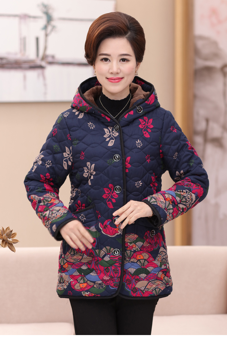 瀚瑞HANRI'S中老年加绒连帽棉衣冬季新款女上