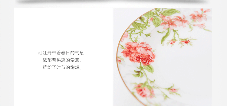 隆达骨瓷 缤纷时节 7.5英寸浅盘4只 欧式贵族浪漫花季镶金艺术盘碟中餐具 新婚礼物