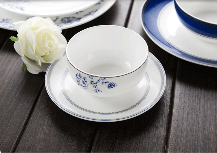 隆达骨瓷工笔青花中国风雅韵4.25英寸饭碗6只装无铅环保套装搭配中式实用餐具乔迁结婚礼物