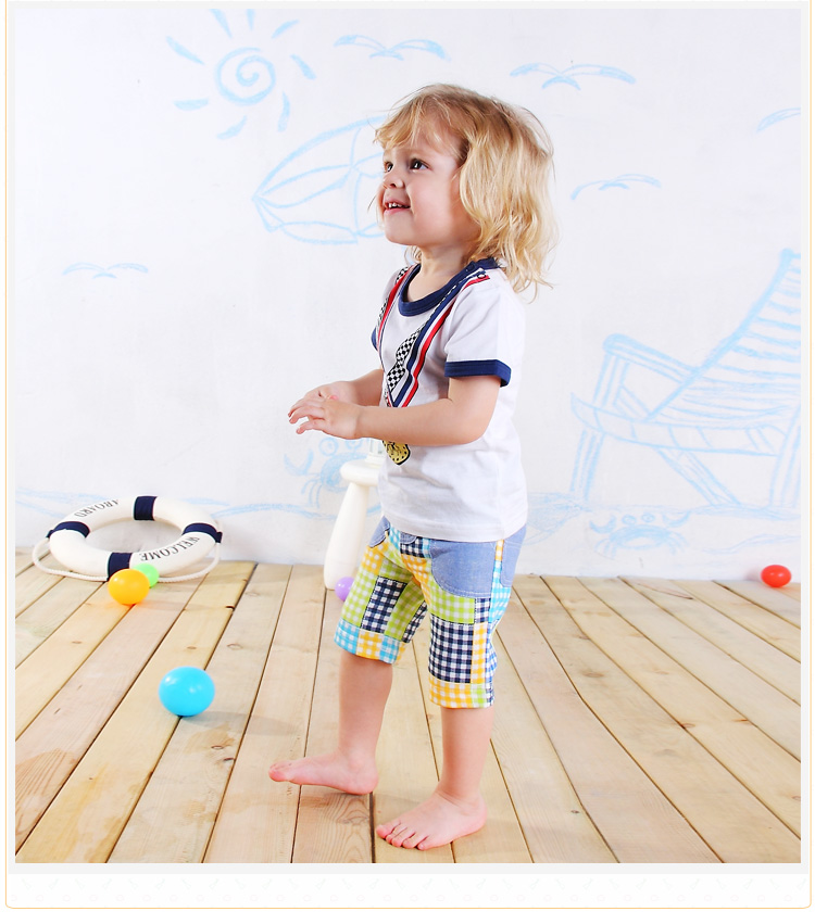 意婴堡 婴儿衣服外出服 1-2岁<em>男童</em>条纹<em>短裤</em>子 