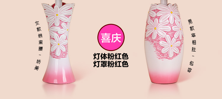 结婚创意卧室台灯 时尚实用设计婚庆台灯礼品 装饰摆件红色高档送朋友礼 粉红灯体 对装 粉红灯罩