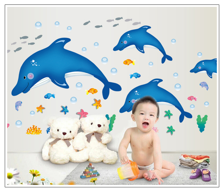 
                                        省心墙贴纸卡通海豚幼儿园儿童房儿童浴室装饰贴                
