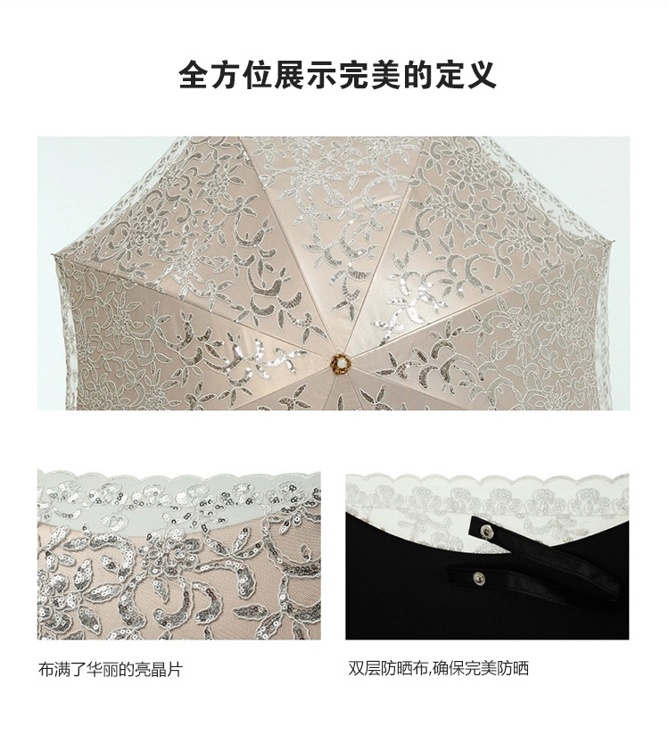 
                                        乐蓝二折防晒太阳伞亮片蕾丝花纹防紫外线50遮阳伞黑胶折叠晴雨伞18 苹果粉                