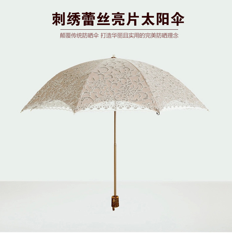 
                                        乐蓝二折防晒太阳伞亮片蕾丝花纹防紫外线50遮阳伞黑胶折叠晴雨伞18 苹果粉                