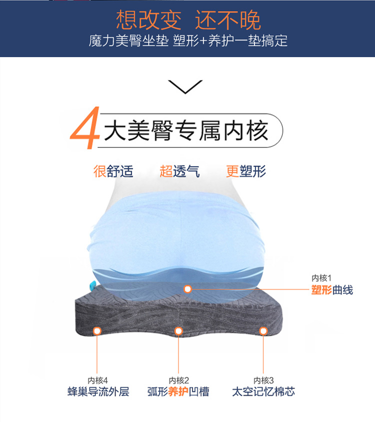 【YANA】美臀坐垫 慢回弹塑身美臀垫 办公室坐垫 打造可爱小翘臀 灰色 42x41x7cm