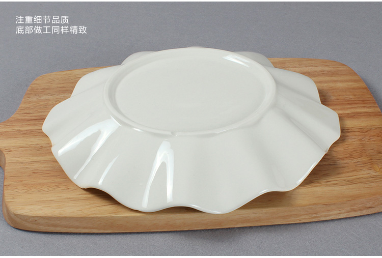 
                                        丝贝美瓷（seabird） 纯白酒店陶瓷餐具创意荷叶莲叶汤盘平盘菜盘盘子 12英寸                